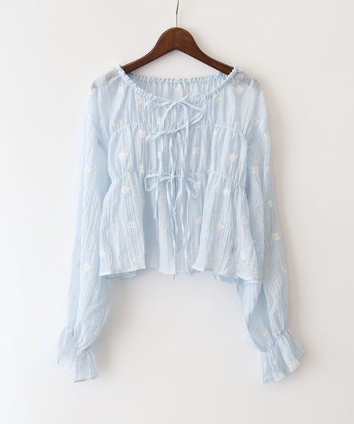 SpRay(スプレイ)の「楊柳花刺繍リボンブラウス(シャツ/ブラウス・レディース・ブルー系その他2/ホワイト×ブラック/ブラック×ホワイト・FREE)」の12枚目の写真