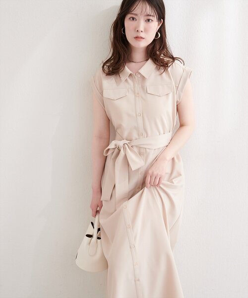 natural couture(ナチュラルクチュール)の「ミリタリーノースリワンピース(ワンピース・レディース・ミント/ブルー/ブラック/ライトベージュ・FREE)」の1枚目の写真