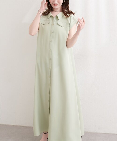 natural couture(ナチュラルクチュール)の「ミリタリーノースリワンピース(ワンピース・レディース・ミント/ブルー/ブラック/ライトベージュ・FREE)」の3枚目の写真