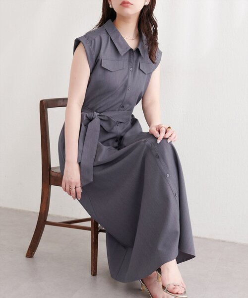 natural couture(ナチュラルクチュール)の「ミリタリーノースリワンピース(ワンピース・レディース・ミント/ブルー/ブラック/ライトベージュ・FREE)」の2枚目の写真
