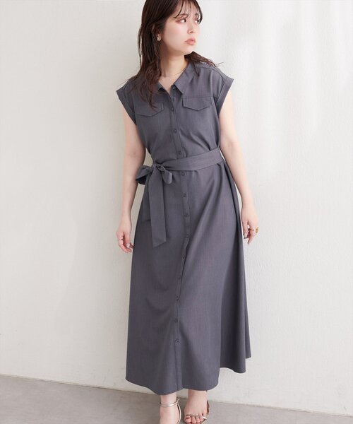 natural couture(ナチュラルクチュール)の「ミリタリーノースリワンピース(ワンピース・レディース・ミント/ブルー/ブラック/ライトベージュ・FREE)」の6枚目の写真