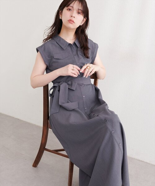 natural couture(ナチュラルクチュール)の「ミリタリーノースリワンピース(ワンピース・レディース・ミント/ブルー/ブラック/ライトベージュ・FREE)」の7枚目の写真