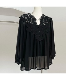 B562/未使用 Aquascutum レースブラウス シースルー 花柄 M 黒 アクアスキュータム公式サイト