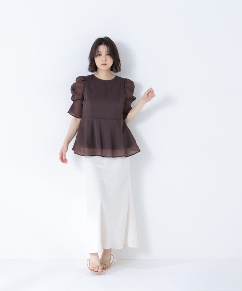 NATURAL BEAUTY BASIC(ナチュラルビューティーベーシック)の「【追加生産】シアーペプラムブラウス半袖(シャツ/ブラウス・レディース・オフホワイト/ダークブラウン/ブルー・MEDIUM/SMALL)」の14枚目の写真