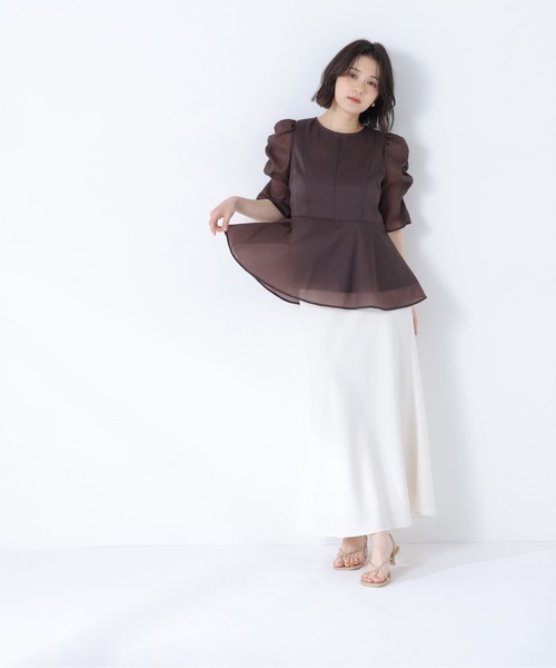 NATURAL BEAUTY BASIC(ナチュラルビューティーベーシック)の「【追加生産】シアーペプラムブラウス半袖(シャツ/ブラウス・レディース・オフホワイト/ダークブラウン/ブルー・MEDIUM/SMALL)」の18枚目の写真