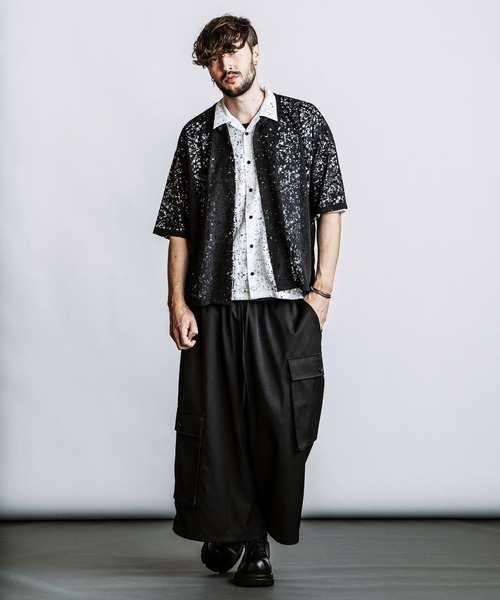 NO ID.（ノーアイディ）の「【NO ID.】Sheer Open Collar BIG Shirt / シアー オープンカラー ビッグ シャツ（シャツ/ブラウス・メンズ・ブラック/ホワイト・ONE SIZE）」の13枚目の写真