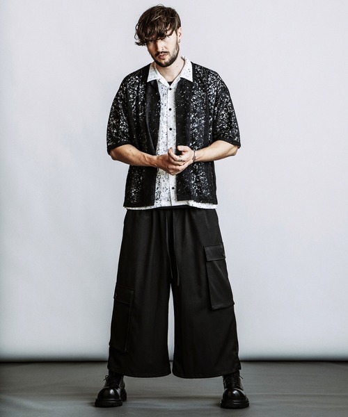 NO ID.（ノーアイディ）の「【NO ID.】Sheer Open Collar BIG Shirt / シアー オープンカラー ビッグ シャツ（シャツ/ブラウス・メンズ・ブラック/ホワイト・ONE SIZE）」の22枚目の写真