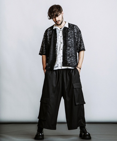 NO ID.（ノーアイディ）の「【NO ID.】Sheer Open Collar BIG Shirt / シアー オープンカラー ビッグ シャツ（シャツ/ブラウス・メンズ・ブラック/ホワイト・ONE SIZE）」の21枚目の写真