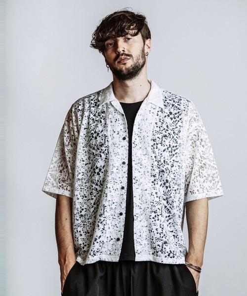 NO ID.（ノーアイディ）の「【NO ID.】Sheer Open Collar BIG Shirt / シアー オープンカラー ビッグ シャツ（シャツ/ブラウス・メンズ・ブラック/ホワイト・ONE SIZE）」の14枚目の写真