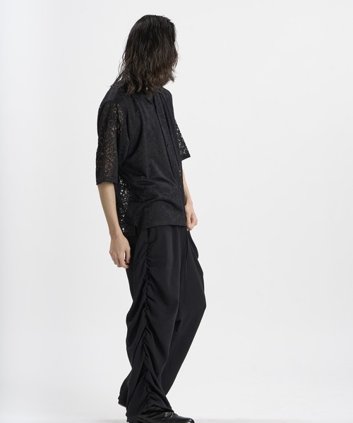 NO ID.（ノーアイディ）の「【NO ID.】Sheer Open Collar BIG Shirt / シアー オープンカラー ビッグ シャツ（シャツ/ブラウス・メンズ・ブラック/ホワイト・ONE SIZE）」の4枚目の写真