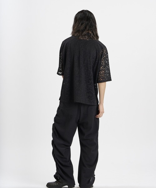 NO ID.（ノーアイディ）の「【NO ID.】Sheer Open Collar BIG Shirt / シアー オープンカラー ビッグ シャツ（シャツ/ブラウス・メンズ・ブラック/ホワイト・ONE SIZE）」の5枚目の写真