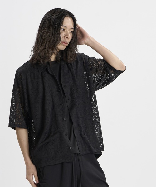 NO ID.（ノーアイディ）の「【NO ID.】Sheer Open Collar BIG Shirt / シアー オープンカラー ビッグ シャツ（シャツ/ブラウス・メンズ・ブラック/ホワイト・ONE SIZE）」の7枚目の写真