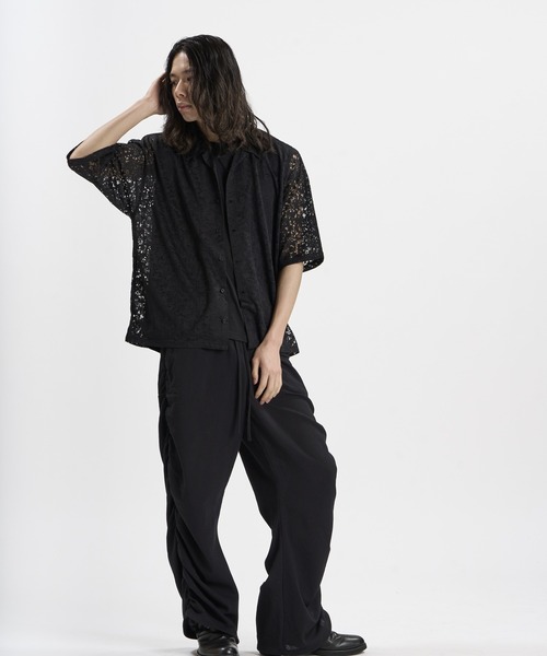 NO ID.（ノーアイディ）の「【NO ID.】Sheer Open Collar BIG Shirt / シアー オープンカラー ビッグ シャツ（シャツ/ブラウス・メンズ・ブラック/ホワイト・ONE SIZE）」の6枚目の写真