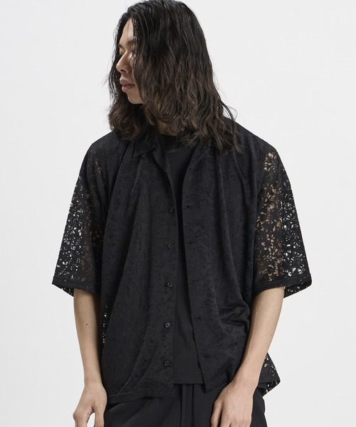 NO ID.（ノーアイディ）の「【NO ID.】Sheer Open Collar BIG Shirt / シアー オープンカラー ビッグ シャツ（シャツ/ブラウス・メンズ・ブラック/ホワイト・ONE SIZE）」の8枚目の写真