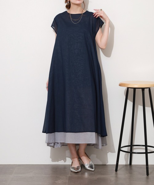 BRODIAEA（ブローディア）の「BRODIAEA 配色フレアコットンワンピース ノースリーブ（ワンピース・レディース・ネイビー/ピンク/ライム/ブルー・40）」の12枚目の写真