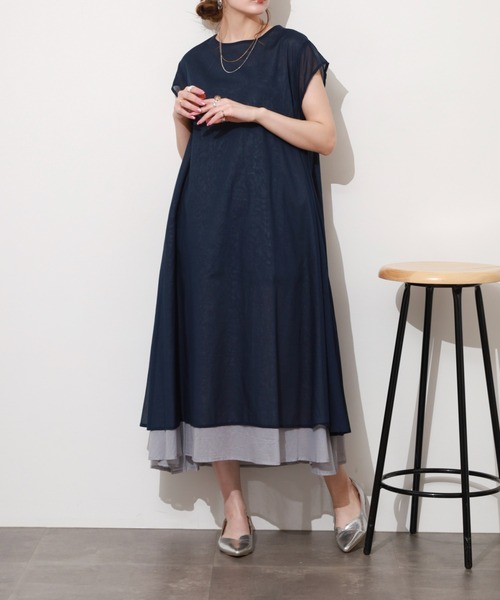 BRODIAEA（ブローディア）の「BRODIAEA 配色フレアコットンワンピース ノースリーブ（ワンピース・レディース・ネイビー/ピンク/ライム/ブルー・40）」の13枚目の写真
