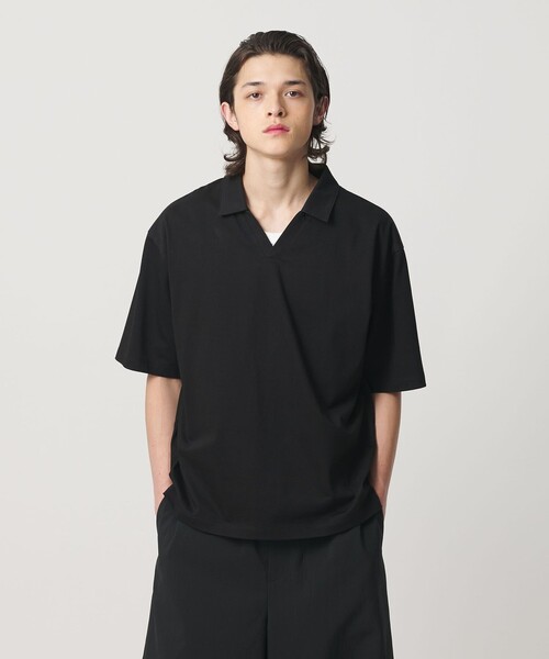 MONKEY TIME(モンキータイム)の「RENU シリーズ ジャージー スキッパー ポロシャツ(ポロシャツ・メンズ・ブラック/ダークグレー・S/M/L/XL)」の3枚目の写真