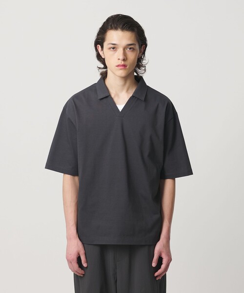 MONKEY TIME(モンキータイム)の「RENU シリーズ ジャージー スキッパー ポロシャツ(ポロシャツ・メンズ・ブラック/ダークグレー・S/M/L/XL)」の8枚目の写真