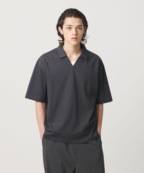 MONKEY TIME(モンキータイム)の「RENU シリーズ ジャージー スキッパー ポロシャツ(ポロシャツ・メンズ・ブラック/ダークグレー・S/M/L/XL)」の2枚目の写真