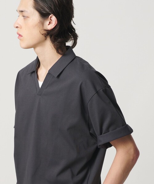 MONKEY TIME(モンキータイム)の「RENU シリーズ ジャージー スキッパー ポロシャツ(ポロシャツ・メンズ・ブラック/ダークグレー・S/M/L/XL)」の4枚目の写真