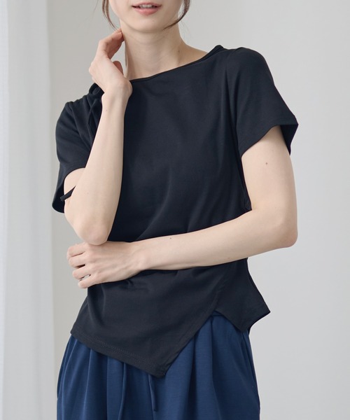 DAYRA(デイラ)の「シャーリング サイドリボン 半袖 カットソー トップス(Tシャツ/カットソー・レディース・グレー/ブラック/ホワイト・FREE)」の8枚目の写真