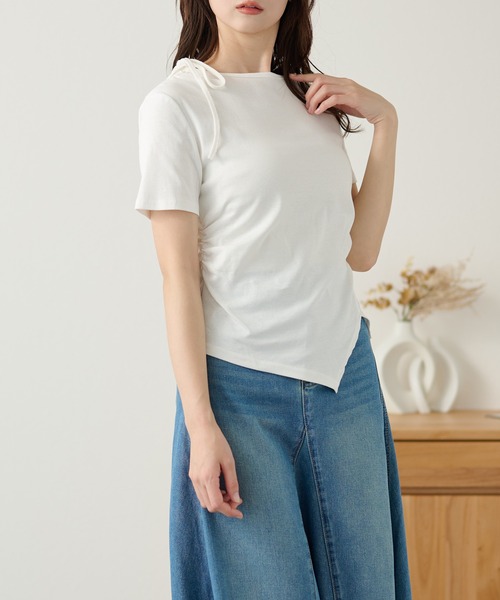 DAYRA(デイラ)の「シャーリング サイドリボン 半袖 カットソー トップス(Tシャツ/カットソー・レディース・グレー/ブラック/ホワイト・FREE)」の10枚目の写真