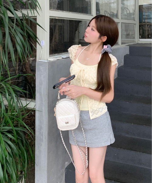 kirakiraShop(キラキラショップ)の「フェイク レイヤード 花柄レース ギャザー トップス ノースリーブ(Tシャツ/カットソー・レディース・ライトイエロー/ホワイト/ブルー・FREE)」の20枚目の写真