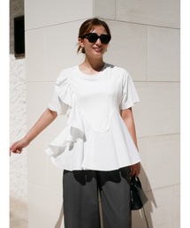 BeBeoD（べベッド）の「アシンメトリーフリルぺプラムトップス（Tシャツ/カットソー）」