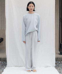 Silky Pajama Tuck Pants_GRAYSH BLUE