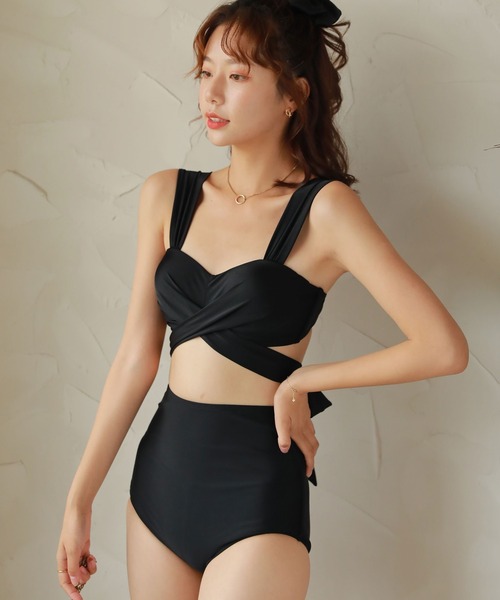 TeddyShop(テディショップ)の「クロスバンド×バックリボンハイウエストビキニ+フレアスカート 上下3点セット レディース水着(水着・レディース・ブラック/ホワイト/ブラウン・LL/L/M)」の16枚目の写真