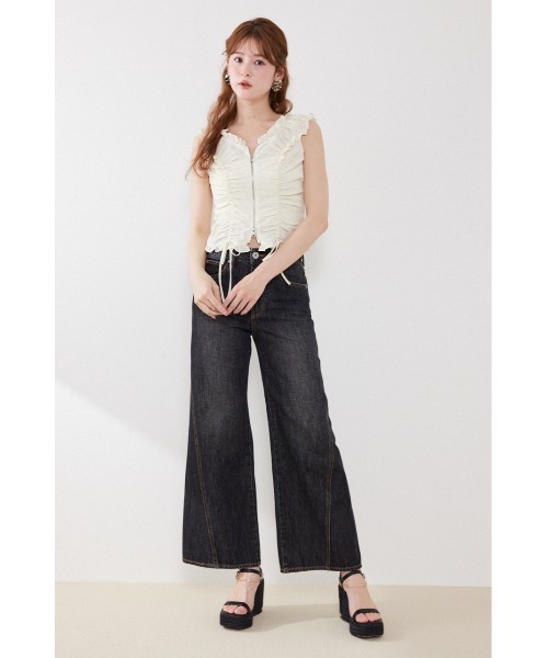 rienda(リエンダ)の「2WAYデニムワイドパンツ 春服 夏服(デニムパンツ・レディース・ブラック/ブルー・MEDIUM/SMALL/X-SMALL)」の17枚目の写真
