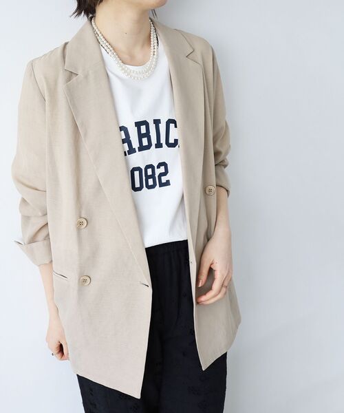 le.coeur blanc（ルクールブラン）の「《WEB限定》カレッジロゴオーバーTシャツ（Tシャツ/カットソー・レディース・グレイッシュベージュ/ネイビー/ダークグリーン/オフホワイト・38）」の13枚目の写真