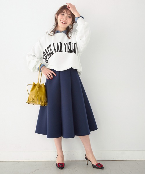 Liala×PG(リアラバイピージー)の「ボンディング フレア スカート Liala×PG(スカート・レディース・モカ/ネイビー/ピンク/アイボリー・S/M/L)」の1枚目の写真