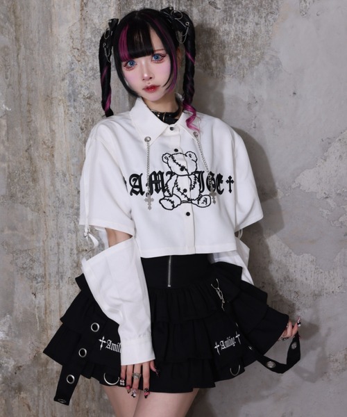 Amilige（アミリージュ）の「ツギハギチェーンクロス短丈刺繍シャツ（シャツ/ブラウス・レディース・ホワイト/ブラック・FREE）」の2枚目の写真