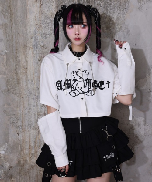 Amilige（アミリージュ）の「ツギハギチェーンクロス短丈刺繍シャツ（シャツ/ブラウス・レディース・ホワイト/ブラック・FREE）」の4枚目の写真