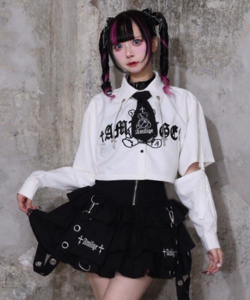 Amilige（アミリージュ）の「ツギハギチェーンクロス短丈刺繍シャツ（シャツ/ブラウス・レディース・ホワイト/ブラック・FREE）」の6枚目の写真