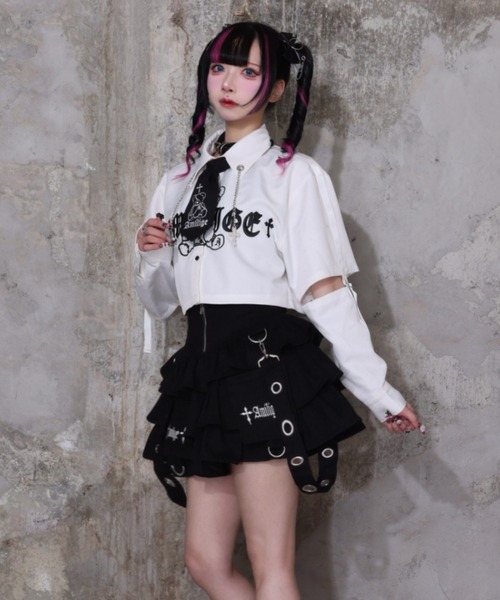 Amilige（アミリージュ）の「ツギハギチェーンクロス短丈刺繍シャツ（シャツ/ブラウス・レディース・ホワイト/ブラック・FREE）」の7枚目の写真