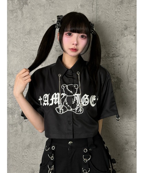 Amilige（アミリージュ）の「ツギハギチェーンクロス短丈刺繍シャツ（シャツ/ブラウス・レディース・ホワイト/ブラック・FREE）」の3枚目の写真