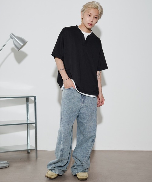 WEGO（ウィゴー）の「WEGO/キーネックフェイクレイヤードT（Tシャツ/カットソー・メンズ・ブラック/その他1/カーキ/ブラック系その他5・LARGE/MEDIUM）」の18枚目の写真