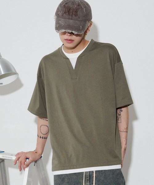 WEGO（ウィゴー）の「WEGO/キーネックフェイクレイヤードT（Tシャツ/カットソー・メンズ・ブラック/その他1/カーキ/ブラック系その他5・LARGE/MEDIUM）」の16枚目の写真