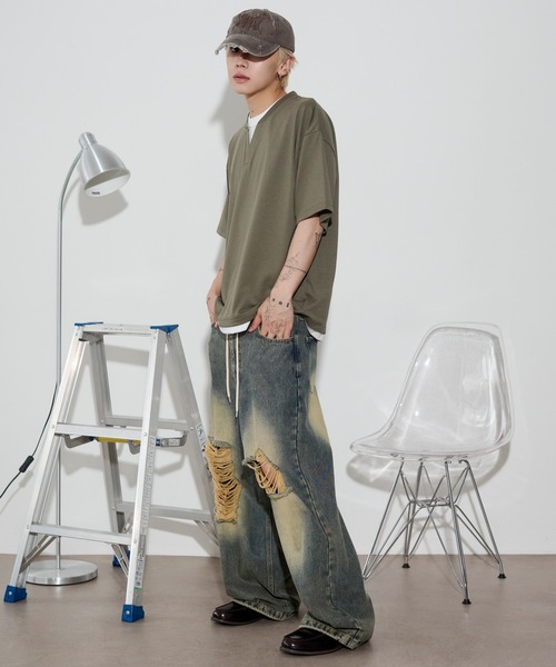 WEGO（ウィゴー）の「WEGO/キーネックフェイクレイヤードT（Tシャツ/カットソー・メンズ・ブラック/その他1/カーキ/ブラック系その他5・LARGE/MEDIUM）」の17枚目の写真