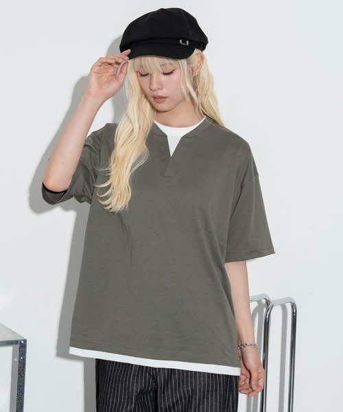 WEGO（ウィゴー）の「WEGO/キーネックフェイクレイヤードT（Tシャツ/カットソー・メンズ・ブラック/その他1/カーキ/ブラック系その他5・LARGE/MEDIUM）」の7枚目の写真