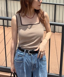 ISOOK | 【ISOOK / アイスー】カップ付きスクエアネックリブタンクトップ / ブラトップ インナー ボーダー 無地 ZOZOTOWN限定(タンクトップ)