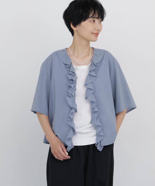 human woman(ヒューマンウーマン)の「◆【ウォッシャブル】スラブローンフリルブラウス(シャツ/ブラウス・レディース・ホワイト/ブルー・MEDIUM)」の13枚目の写真