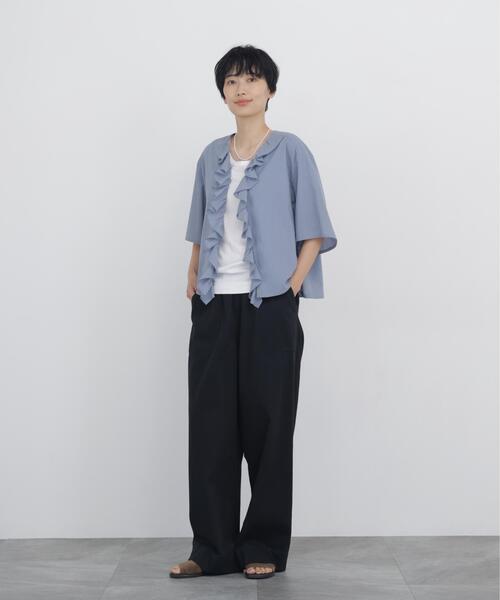 human woman(ヒューマンウーマン)の「◆【ウォッシャブル】スラブローンフリルブラウス(シャツ/ブラウス・レディース・ホワイト/ブルー・MEDIUM)」の14枚目の写真