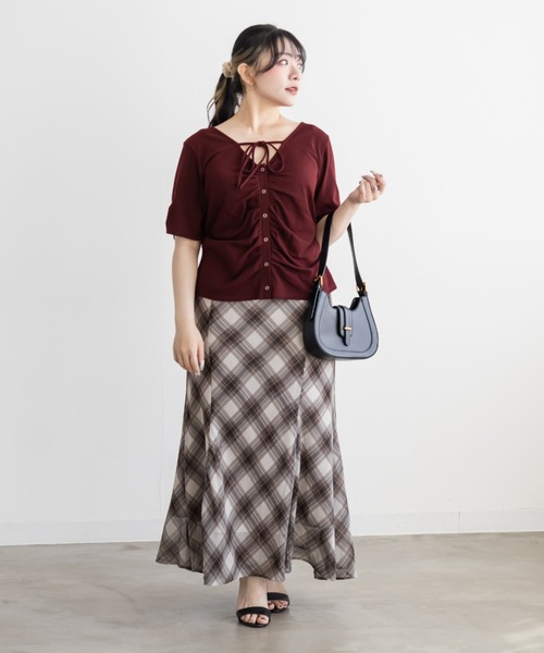 CLETTE(クレット)の「CLETTEオリジナルネックリボンフロントボタンカットソー(Tシャツ/カットソー・レディース・ネイビー/オフホワイト/ワイン・LL/3L/4L)」の12枚目の写真