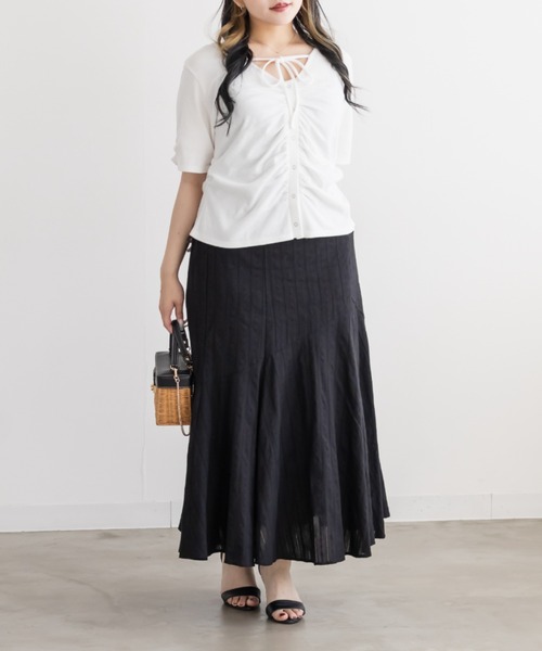 CLETTE(クレット)の「CLETTEオリジナルネックリボンフロントボタンカットソー(Tシャツ/カットソー・レディース・ネイビー/オフホワイト/ワイン・LL/3L/4L)」の6枚目の写真