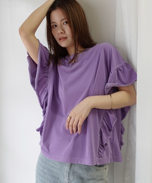 CORNERS(コーナーズ)の「ドライタッチピグメント加工ラッフルスリーブTシャツ(Tシャツ/カットソー・レディース・ブルー/パープル/グレイッシュベージュ/ピンク/チャコールグレー/ミント・FREE)」の21枚目の写真