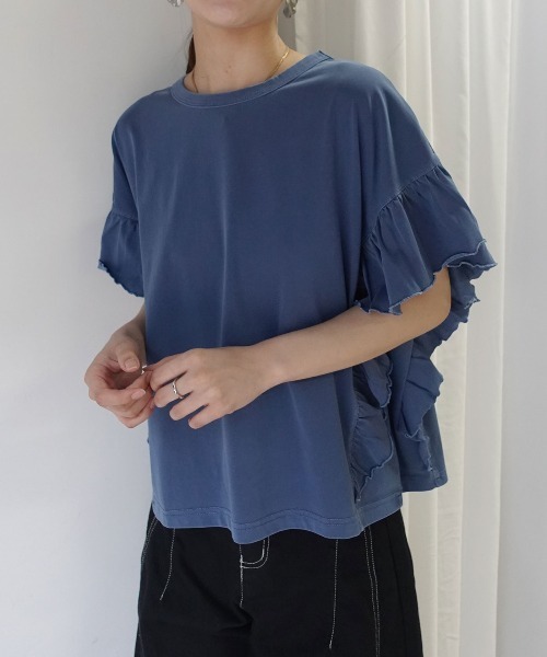 CORNERS(コーナーズ)の「ドライタッチピグメント加工ラッフルスリーブTシャツ(Tシャツ/カットソー・レディース・ブルー/パープル/グレイッシュベージュ/ピンク/チャコールグレー/ミント・FREE)」の14枚目の写真