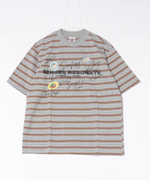 HOOK（フック）の「HOOK　文字プリント マルチボーダー ビッグシルエットT (SS)（Tシャツ/カットソー・メンズ・ブルー/グレー・FREE）」の8枚目の写真